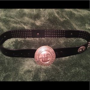 Black leather Harley Davidson studded belt